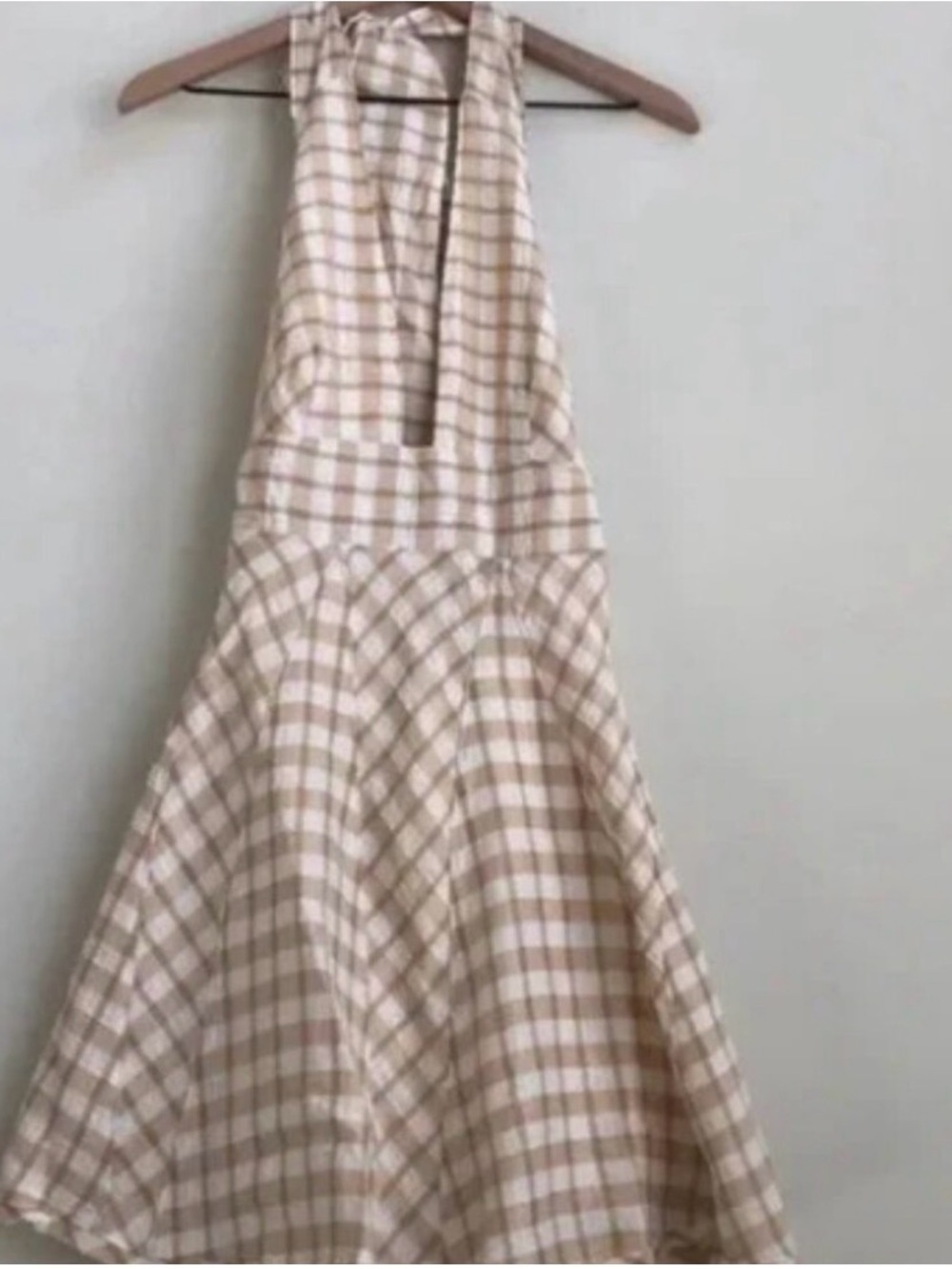 Free People Plaid Halter Backless Mini Dress in Cream and Pink - Picture 2 of 2